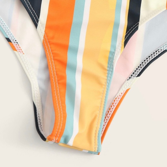 3/$30 Off Shoulder Top Striped High Waist Bikini - Picture 3 of 5